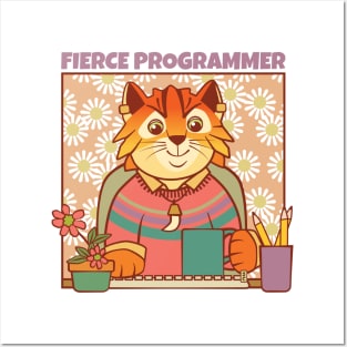 Fierce Programmer Tiger Cat Posters and Art